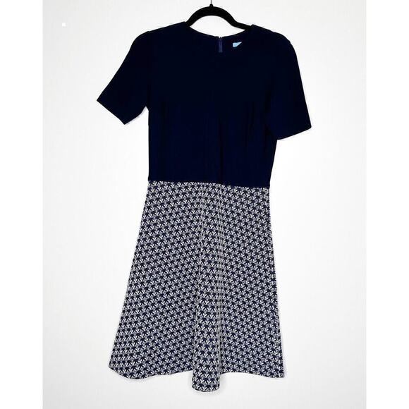 J McLaughlin Short Sleeve Mini Dress Women's Back Zip Navy Blue Size 2 - Picture 1 of 5